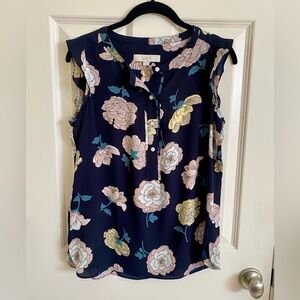 LOFT flutter sleeve top. 3 button back and floral pattern. Size-Sm